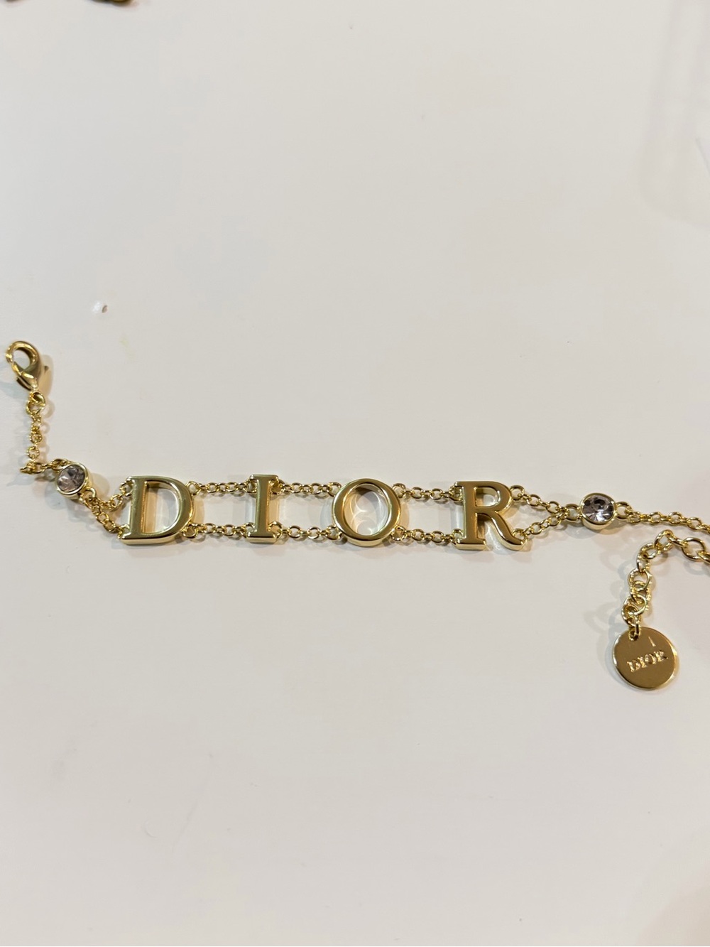 Dior Gold Logo Letter Bracelet with Clear Crystals - Picture 8 of 8
